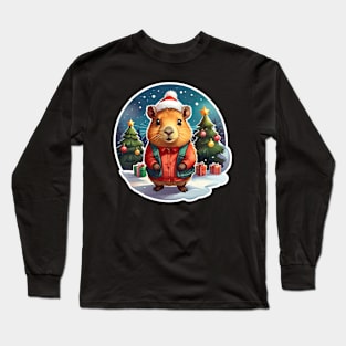 Capybara Christmas, Christmas Animals, Cute Adorable Funny Capybara Long Sleeve T-Shirt